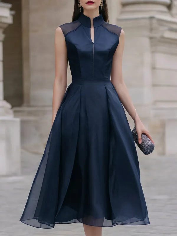 Structured Mandarin Collar Organza Midi Dress made by Mooyius
