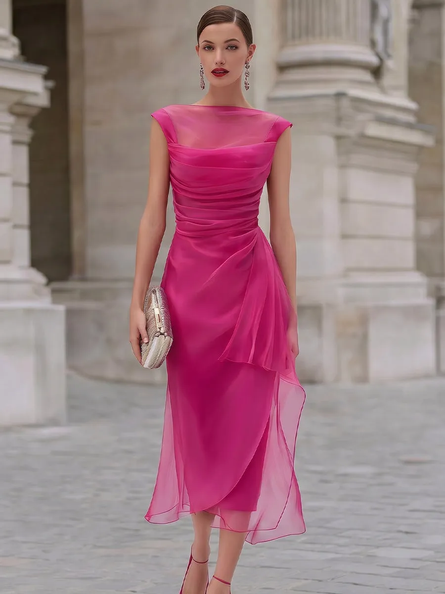 Draped Sheer Overlay Satin Midi Dress sold by Mooyius product image thumbnail 2