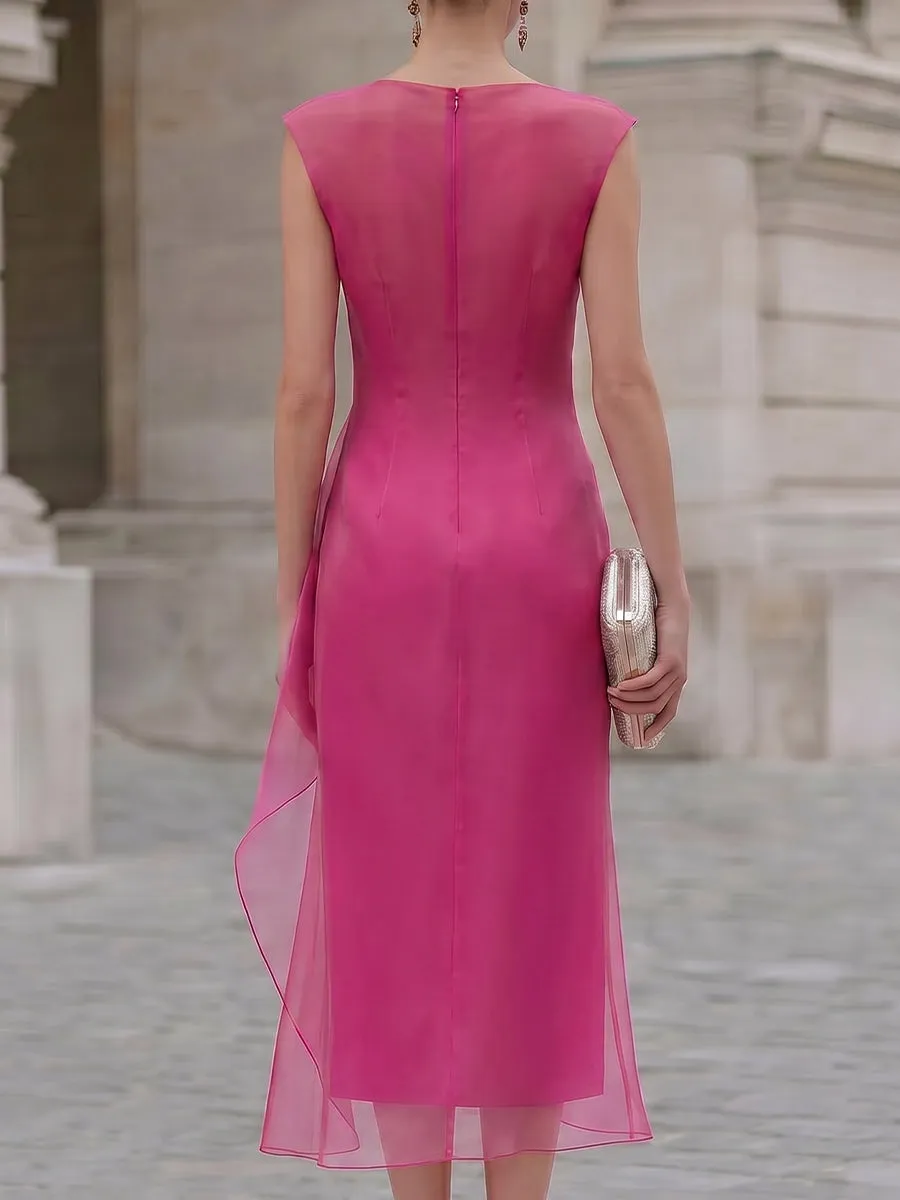 Draped Sheer Overlay Satin Midi Dress sold by Mooyius product image thumbnail 5