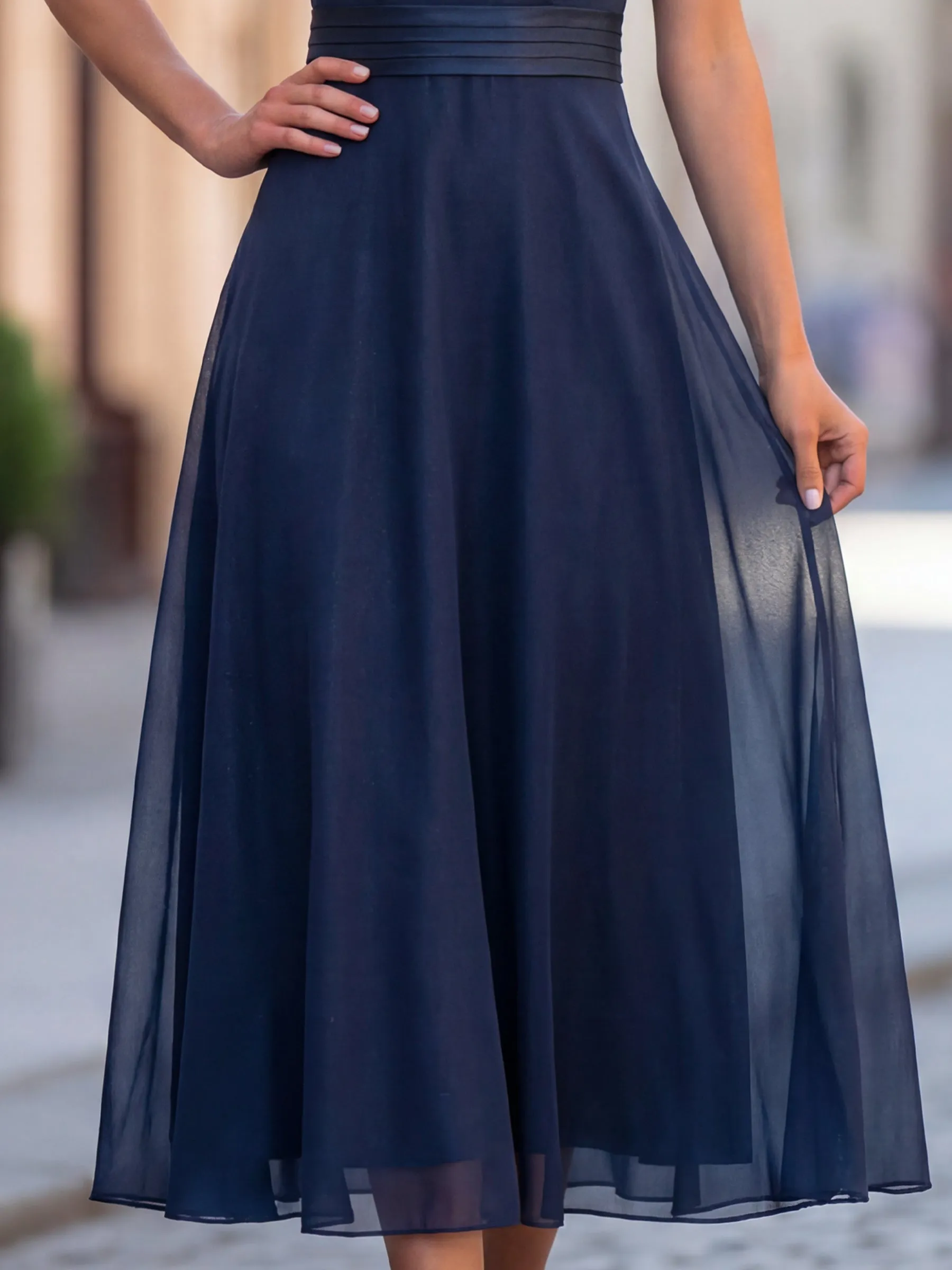 Sheer Mesh Yoke Sleeveless Chiffon Midi Dress sold by Mooyius product image thumbnail 4