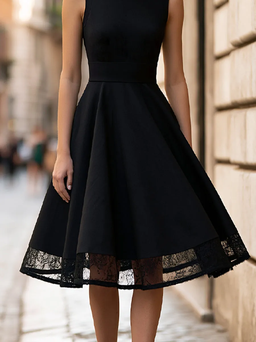 Elegant Sleeveless Black Midi Dress With Lace Hem sold by Mooyius product image thumbnail 3