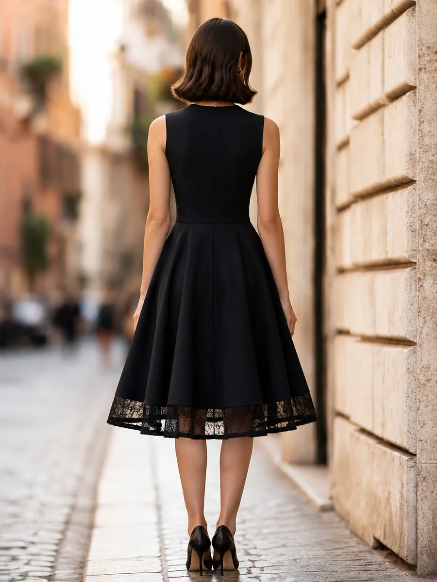 Elegant Sleeveless Black Midi Dress With Lace Hem sold by Mooyius product image thumbnail 4