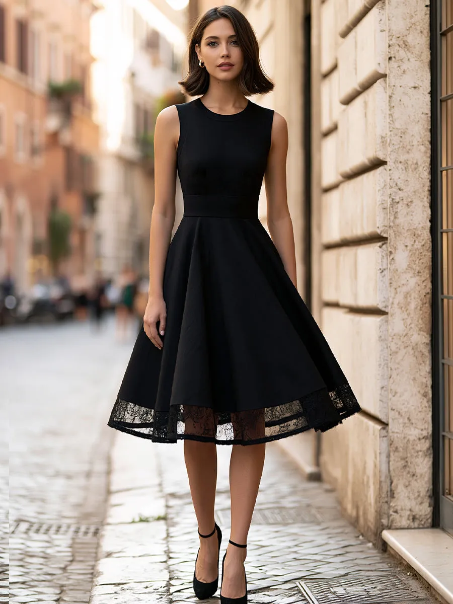 Elegant Sleeveless Black Midi Dress With Lace Hem sold by Mooyius product image thumbnail 2