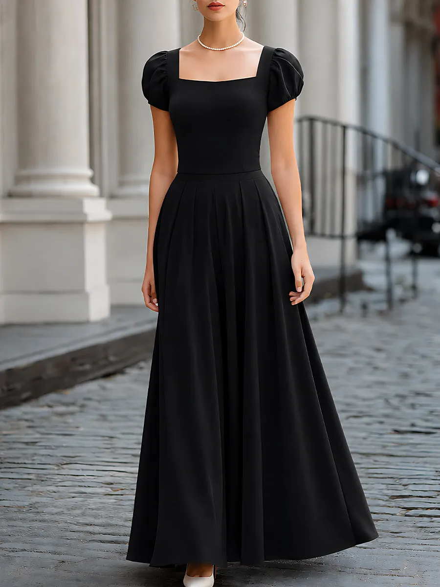 Square Neck Puff Sleeve Maxi Dress sold by Mooyius