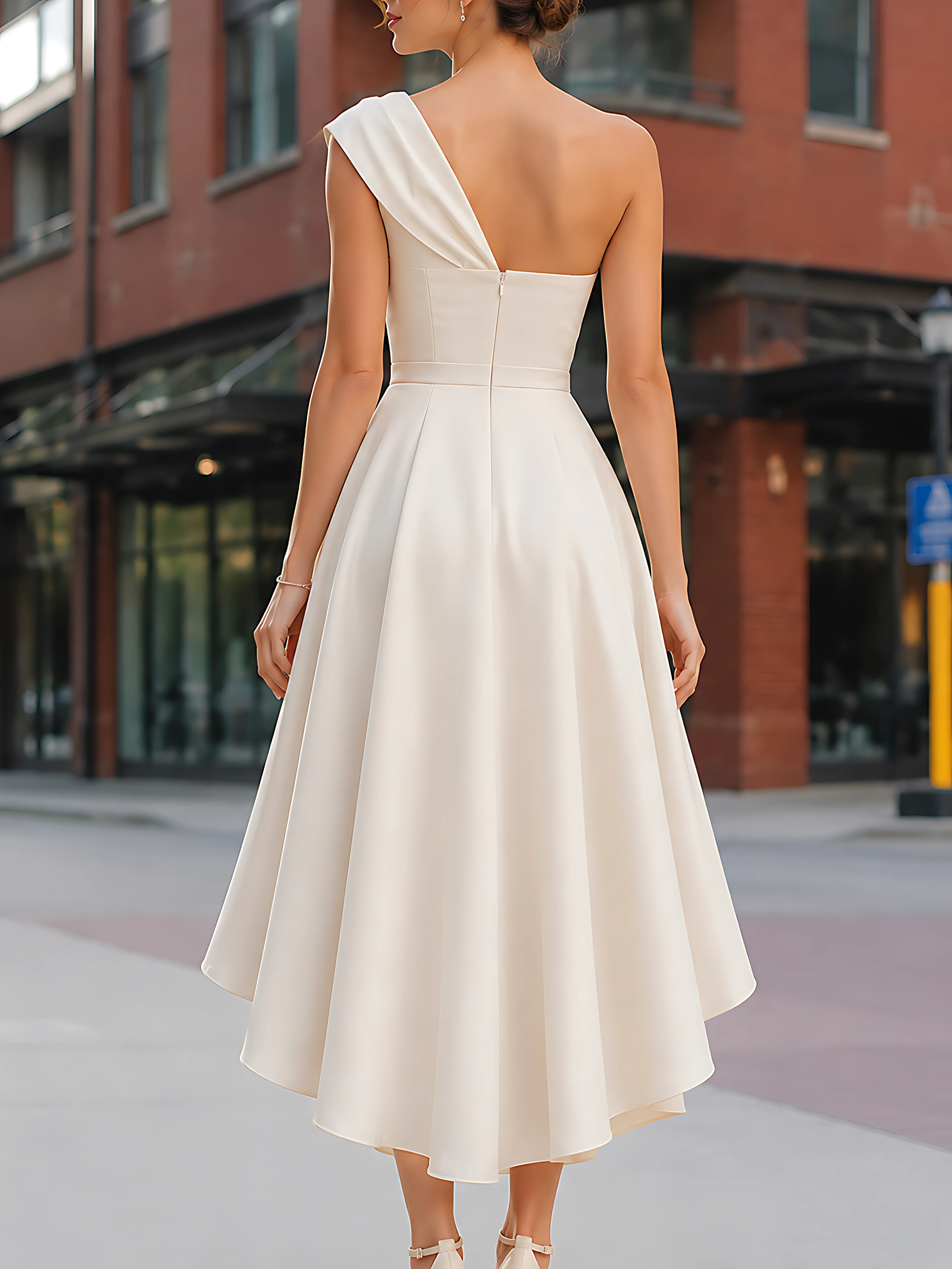 One-Shoulder Draped High-Low Hem Dress sold by Mooyius product image thumbnail 5