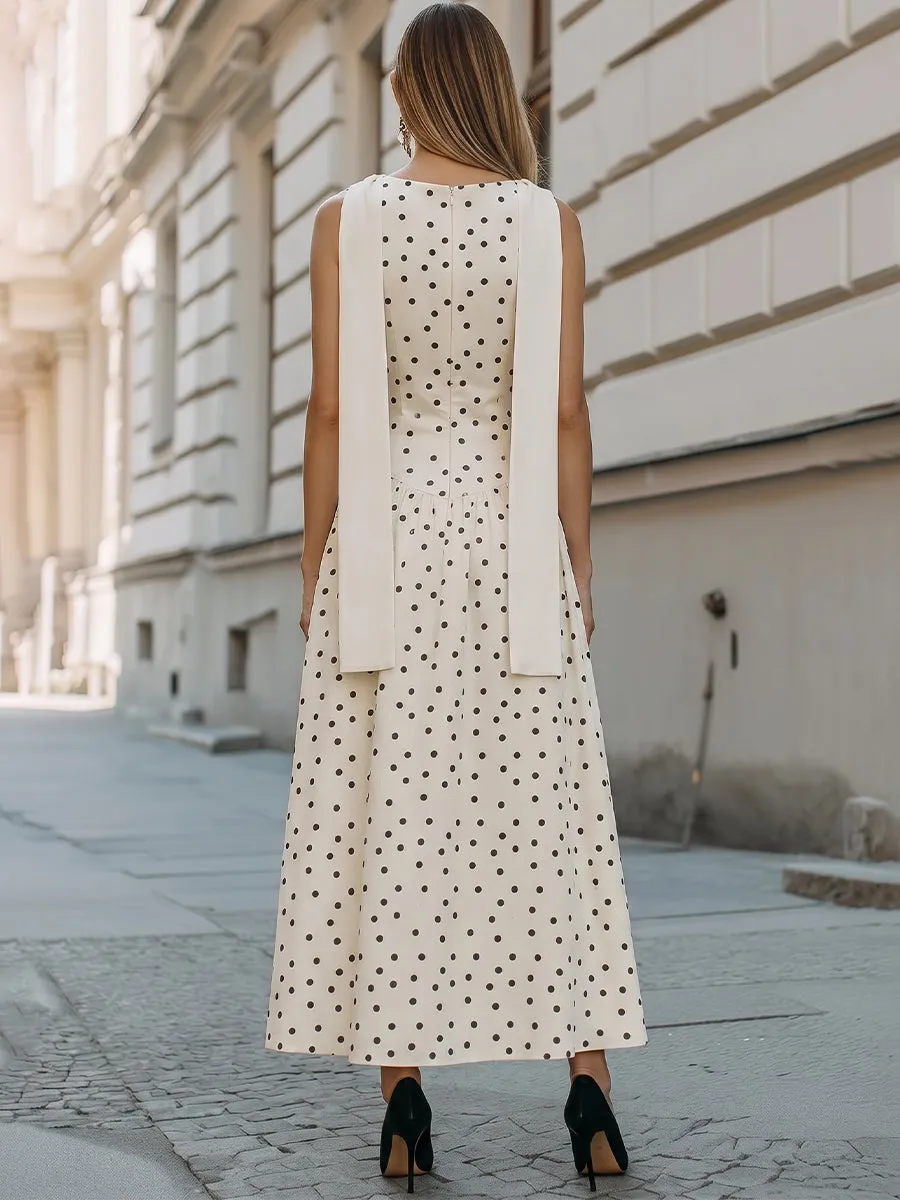 Sleeveless Polka-Dot Midi Dress With Sculpted V-Waist And Cowl Neck sold by Mooyius product image thumbnail 5
