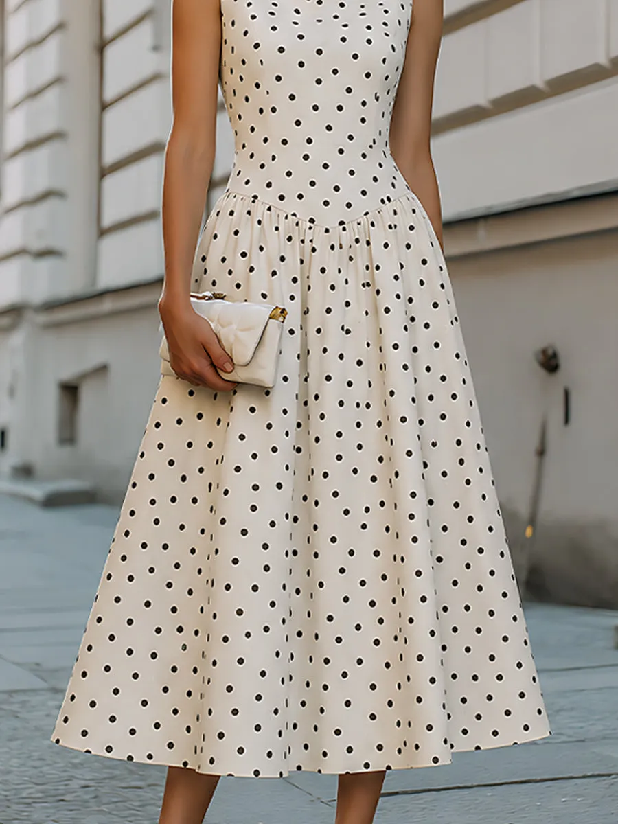 Sleeveless Polka-Dot Midi Dress With Sculpted V-Waist And Cowl Neck sold by Mooyius product image thumbnail 4