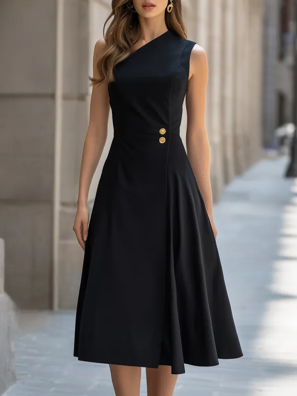 Asymmetric One-Shoulder Wrap Midi Dress made by Mooyius