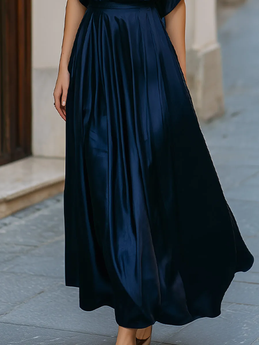 Draped V-Neck Satin Pleated Maxi Dress sold by Mooyius product image thumbnail 3