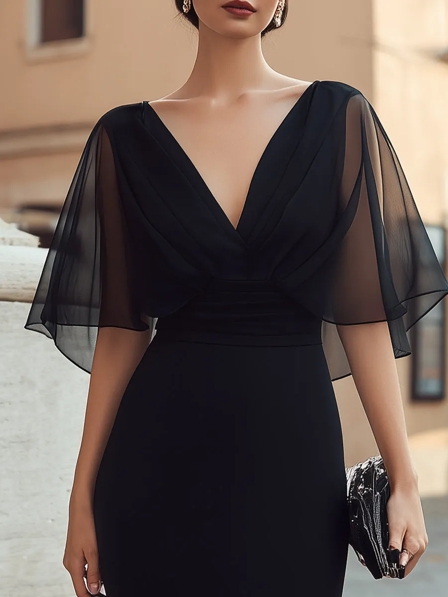 Sheer Cape Sleeve V-Neck Midi Dress sold by Mooyius product image thumbnail 3