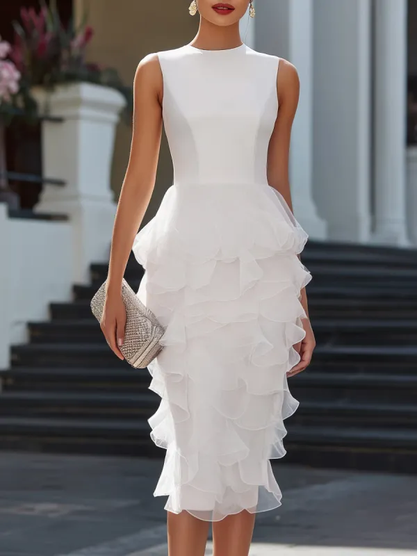 Round Neckline Sleeveless Ruffle Tiered Midi Dress made by Mooyius