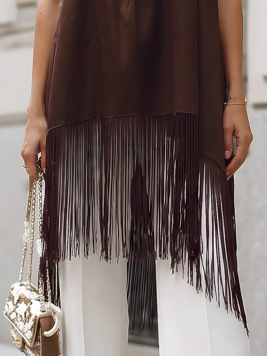 Chic Sleeveless Fringe Hem Tunic Top sold by Mooyius product image thumbnail 3