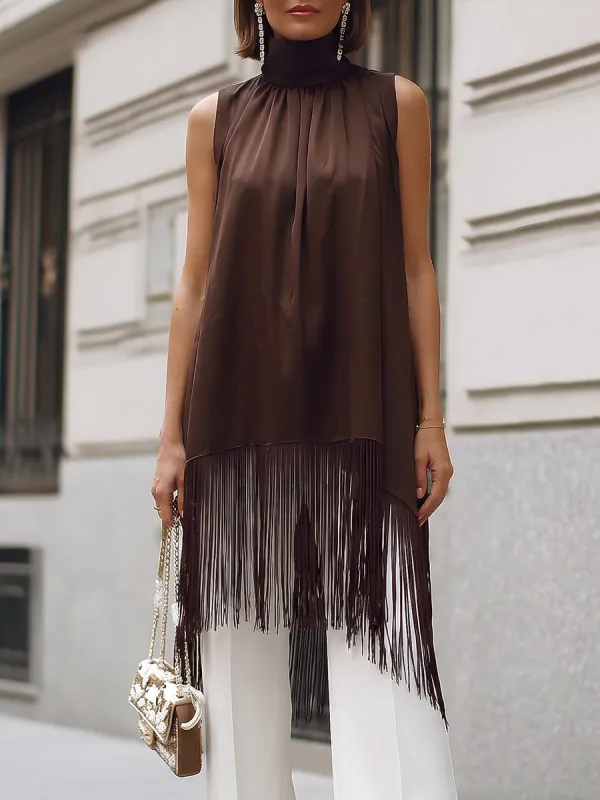 Chic Sleeveless Fringe Hem Tunic Top made by Mooyius