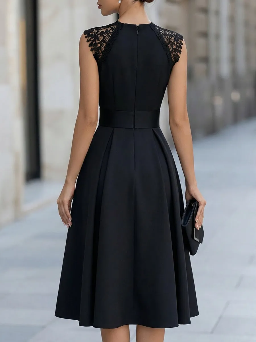 Lace Shoulder Flared A-Line Midi Dress sold by Mooyius product image thumbnail 4