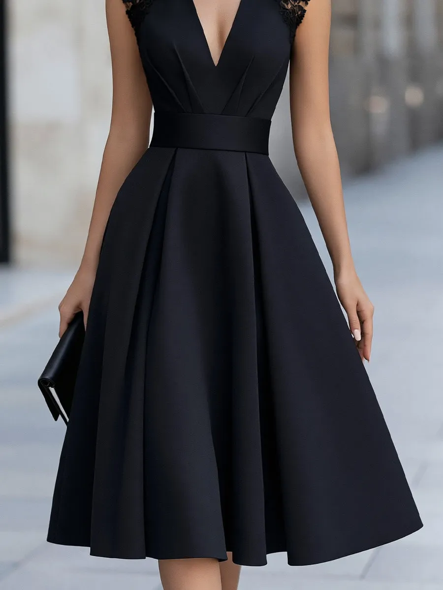 Lace Shoulder Flared A-Line Midi Dress sold by Mooyius product image thumbnail 2