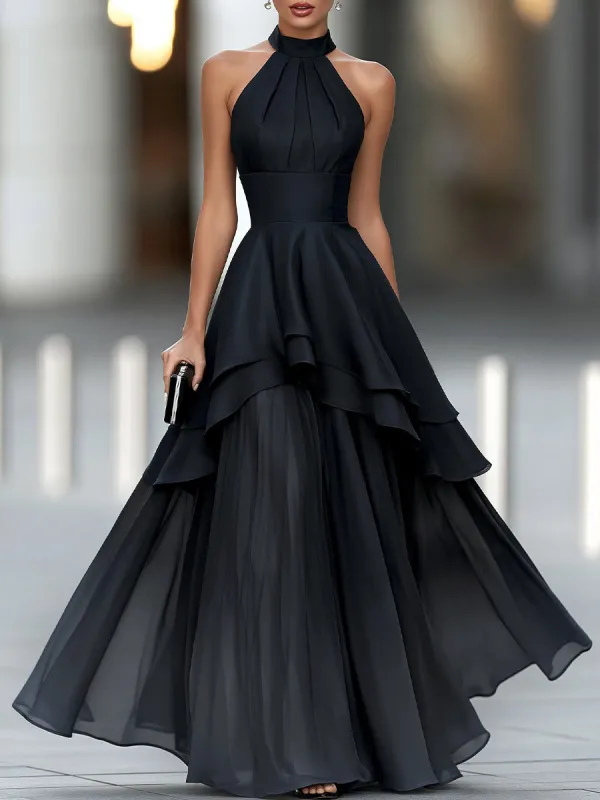 Satin Bodice Chiffon Tiered Evening Gown made by Mooyius