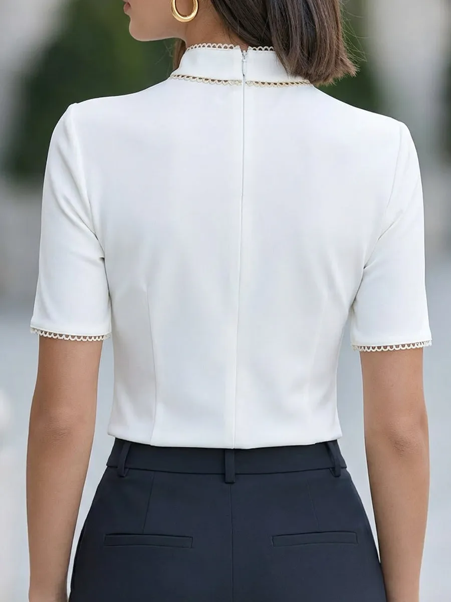 Elegant Short Sleeve Delicate Lace-Trim Top sold by Mooyius product image thumbnail 5