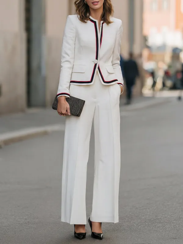 Chic White Blazer And Pants Set made by Mooyius