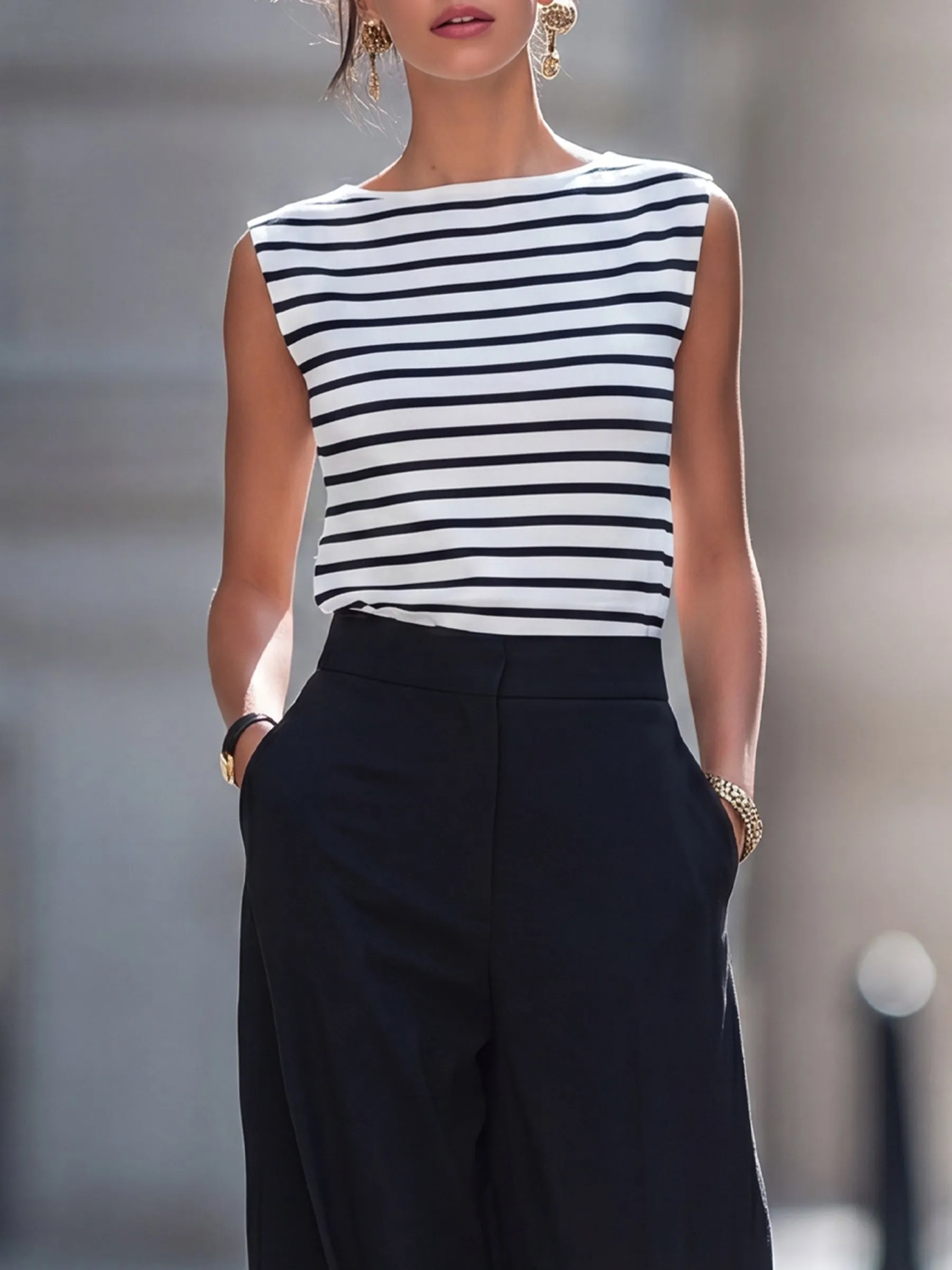 Sleeveless Striped Knit Top & Wide-Leg Trousers Set sold by Mooyius product image thumbnail 3