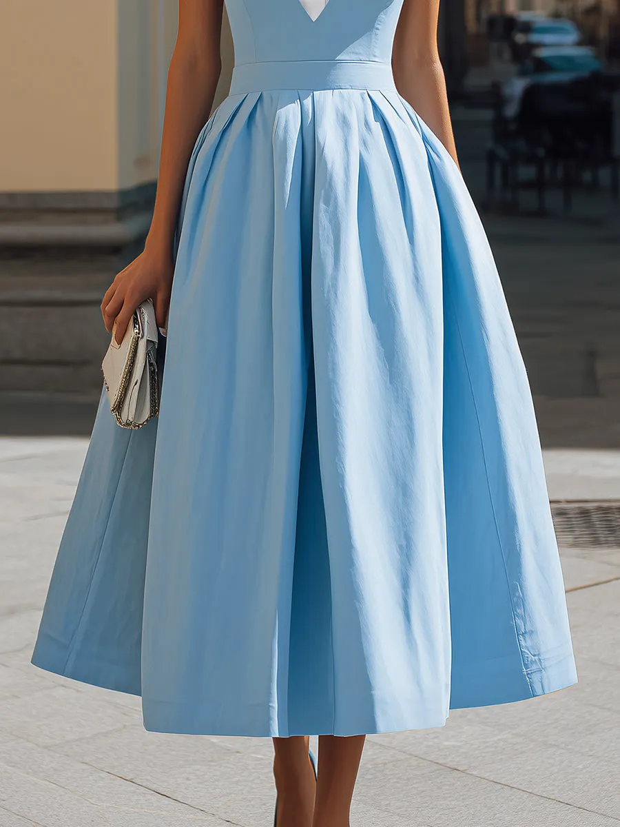 Color-blocked Sleeveless Collared A-line Maxi Dress sold by Mooyius product image thumbnail 3
