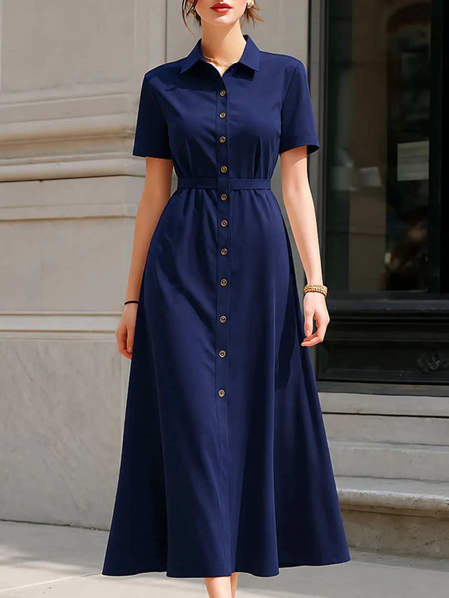 Classic Short-Sleeve Button-Front Maxi Dress sold by Mooyius