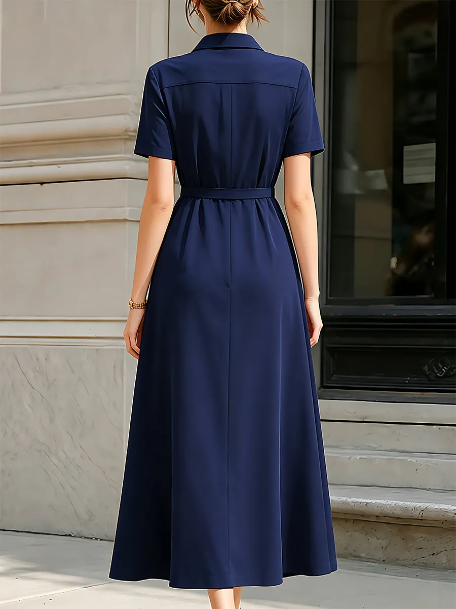 Classic Short-Sleeve Button-Front Maxi Dress sold by Mooyius product image thumbnail 5