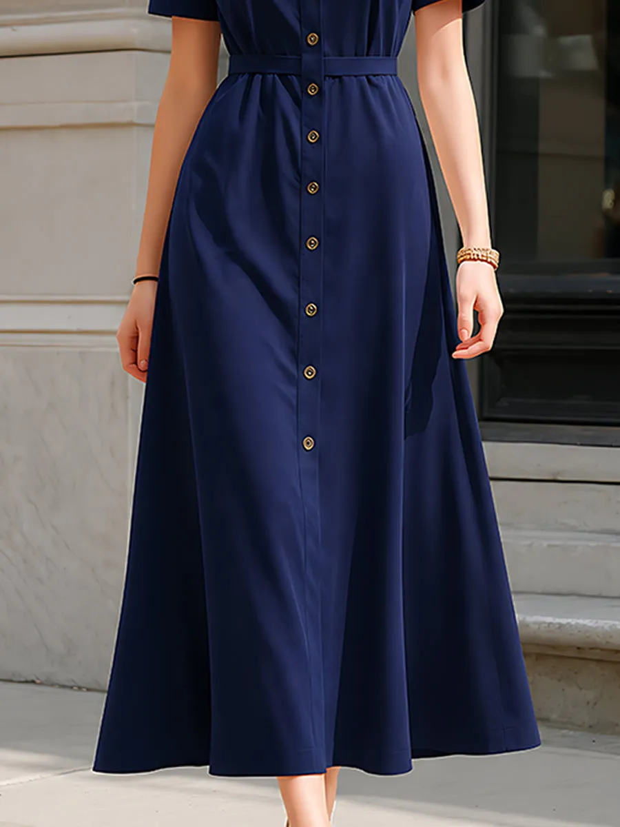 Classic Short-Sleeve Button-Front Maxi Dress sold by Mooyius product image thumbnail 4