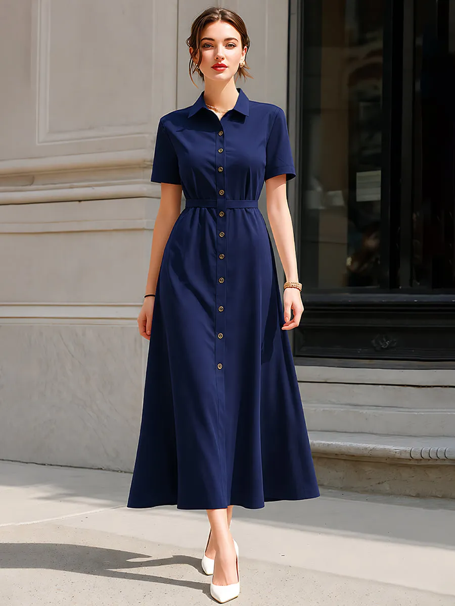 Classic Short-Sleeve Button-Front Maxi Dress sold by Mooyius product image thumbnail 2