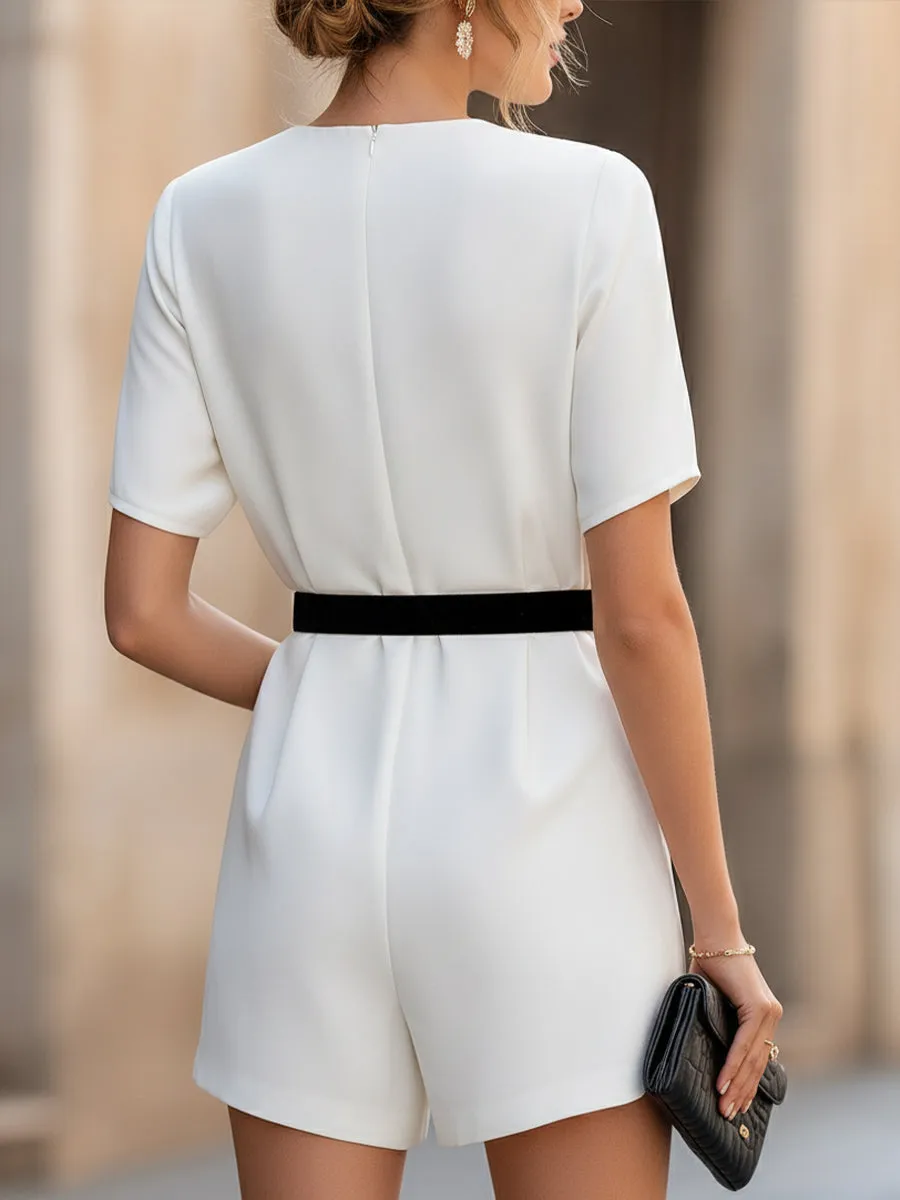 Elegant Short Sleeve Belted Romper sold by Mooyius product image thumbnail 5