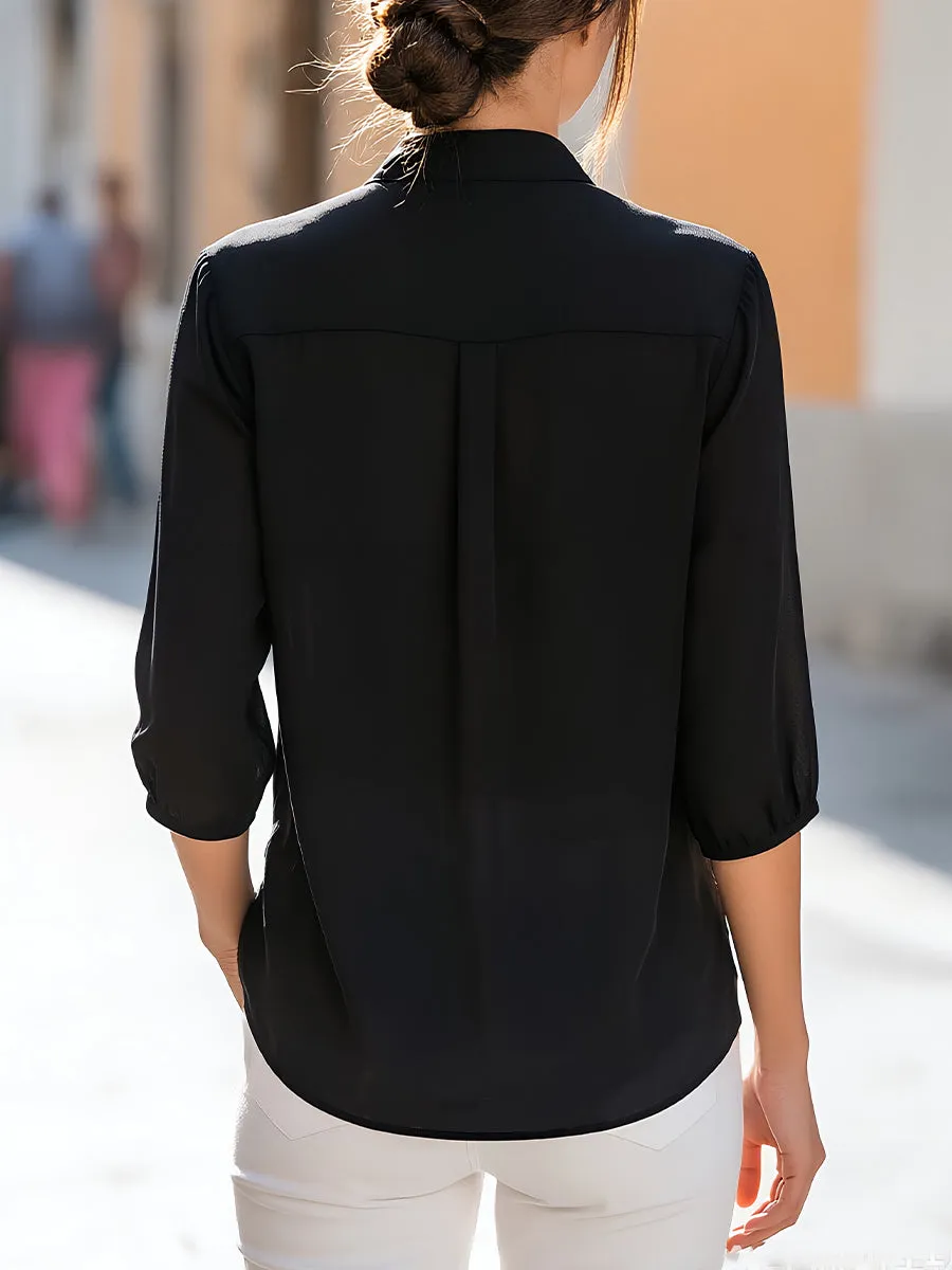 Sequin Placket 3/4 Sleeve Stand Collar Blouse sold by Mooyius product image thumbnail 2
