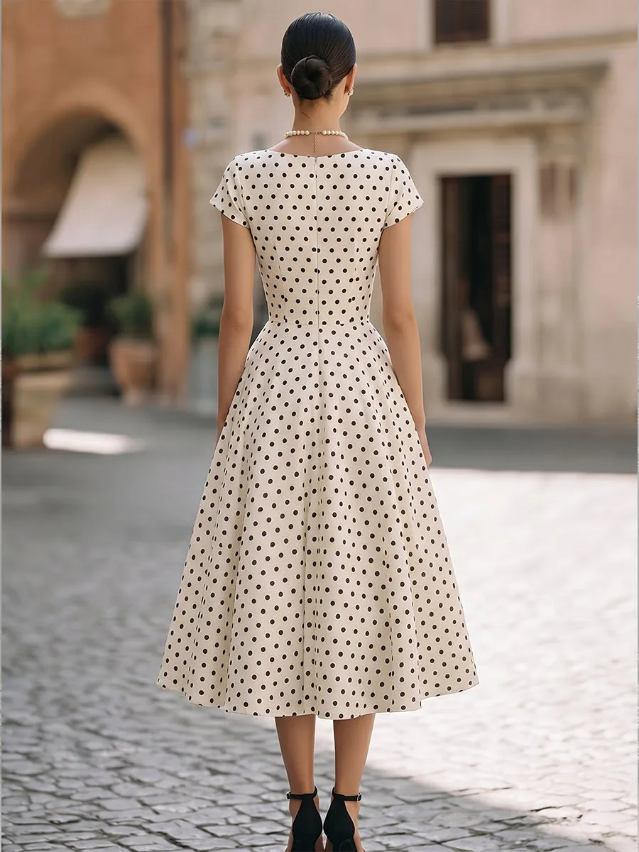 Vintage-Inspired Polka Dot Fit-and-Flare Midi Dress sold by Mooyius product image thumbnail 5