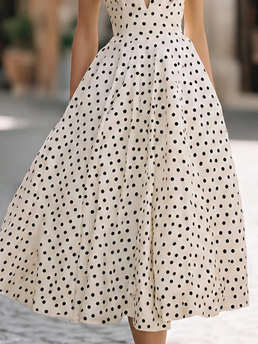 Vintage-Inspired Polka Dot Fit-and-Flare Midi Dress sold by Mooyius product image thumbnail 4