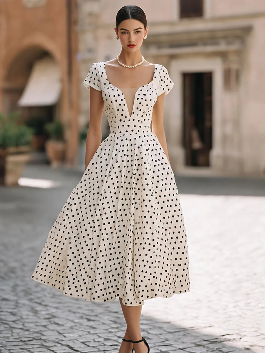 Vintage-Inspired Polka Dot Fit-and-Flare Midi Dress sold by Mooyius product image thumbnail 2