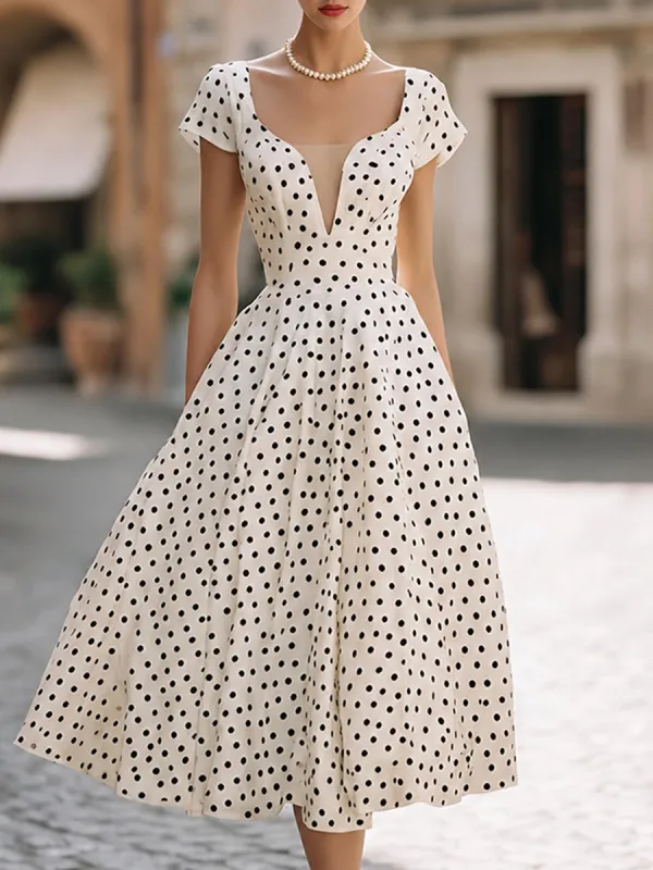 Vintage-Inspired Polka Dot Fit-and-Flare Midi Dress made by Mooyius