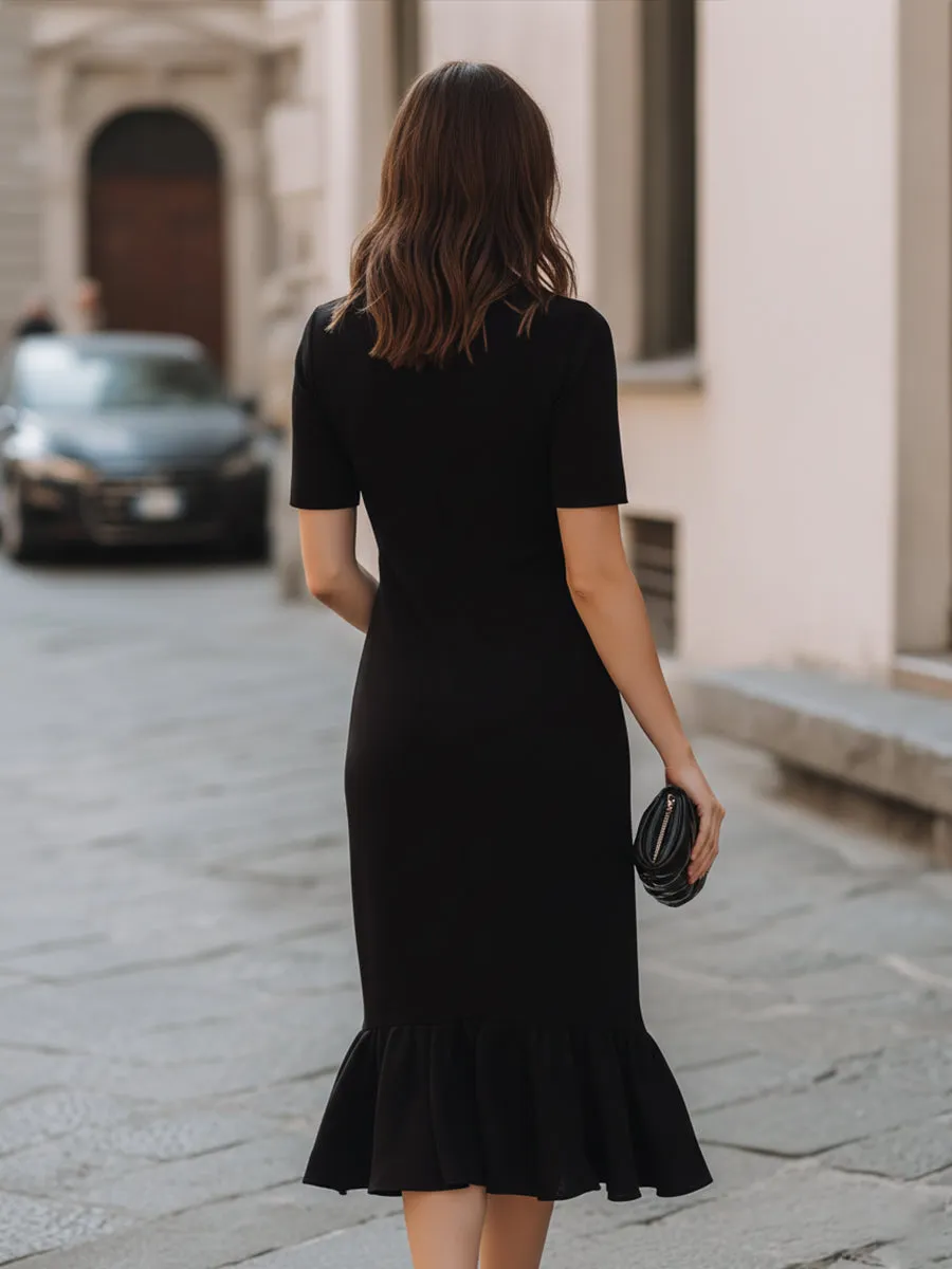 Short-Sleeve Flared-Hem Midi Dress sold by Mooyius product image thumbnail 5