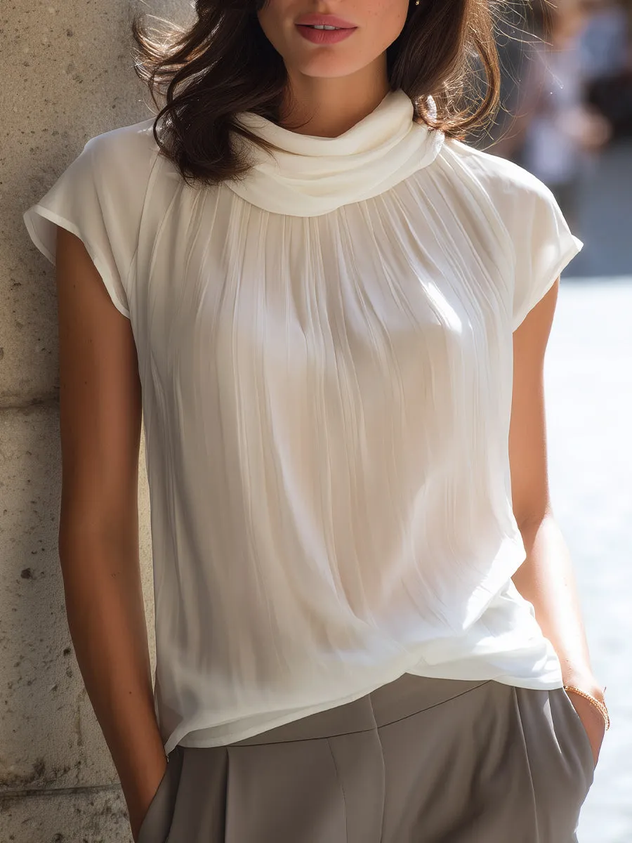 Draped High-Neck Pleated Blouse sold by Mooyius