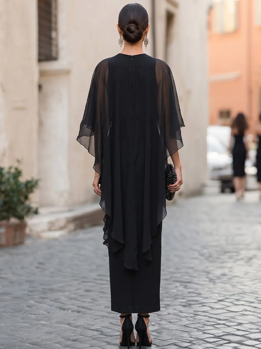 Chiffon Cape Overlay Ruffle Slit Maxi Dress sold by Mooyius product image thumbnail 5
