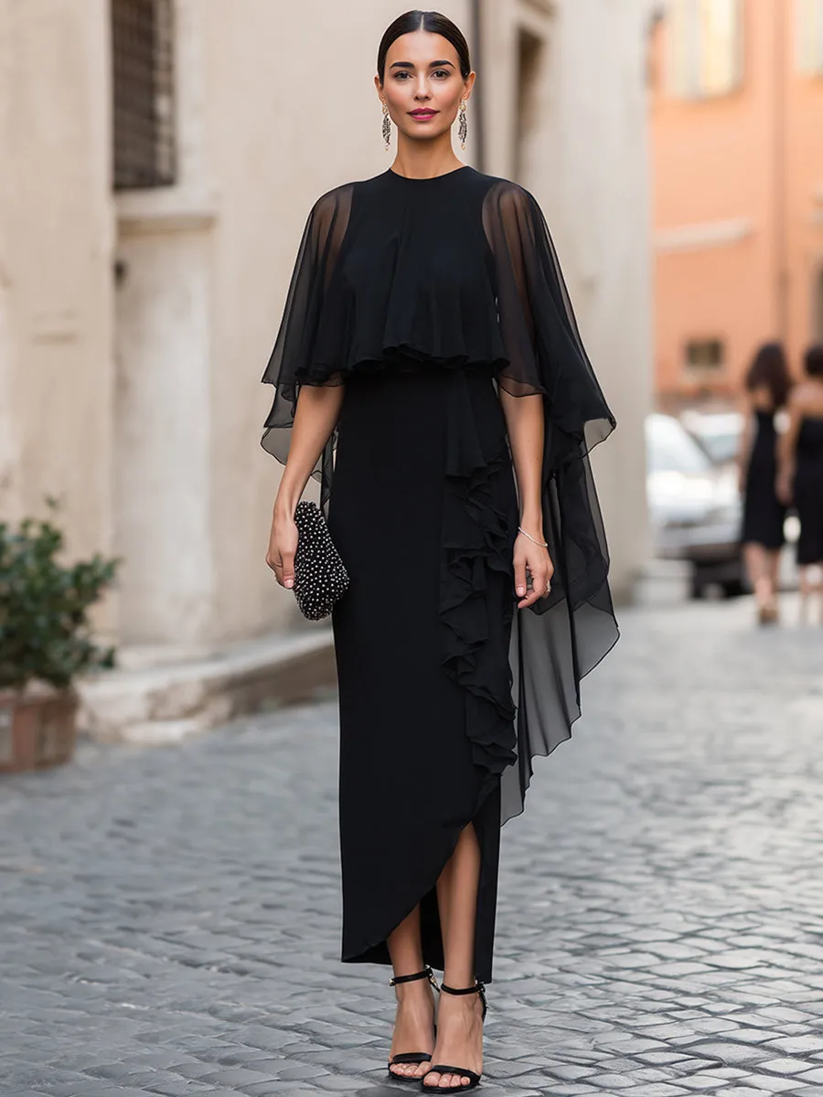Chiffon Cape Overlay Ruffle Slit Maxi Dress sold by Mooyius product image thumbnail 2