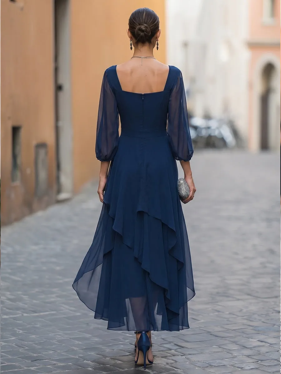 Chiffon Square Neck High-Low A-Line Midi Dress sold by Mooyius product image thumbnail 5