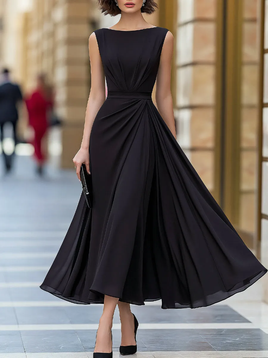 Sleeveless Chiffon Pleated A-Line Midi Dress sold by Mooyius