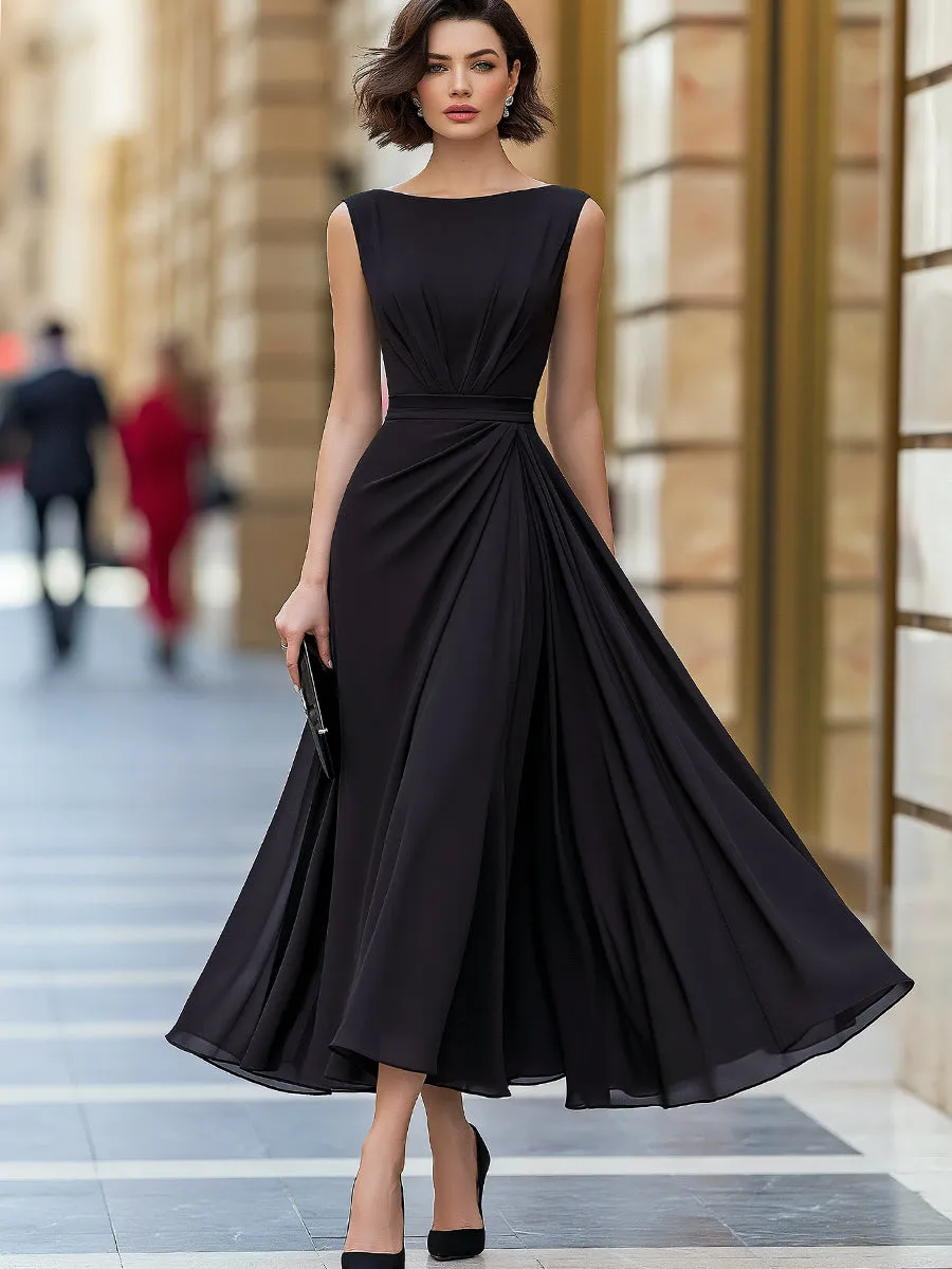 Sleeveless Chiffon Pleated A-Line Midi Dress sold by Mooyius product image thumbnail 2