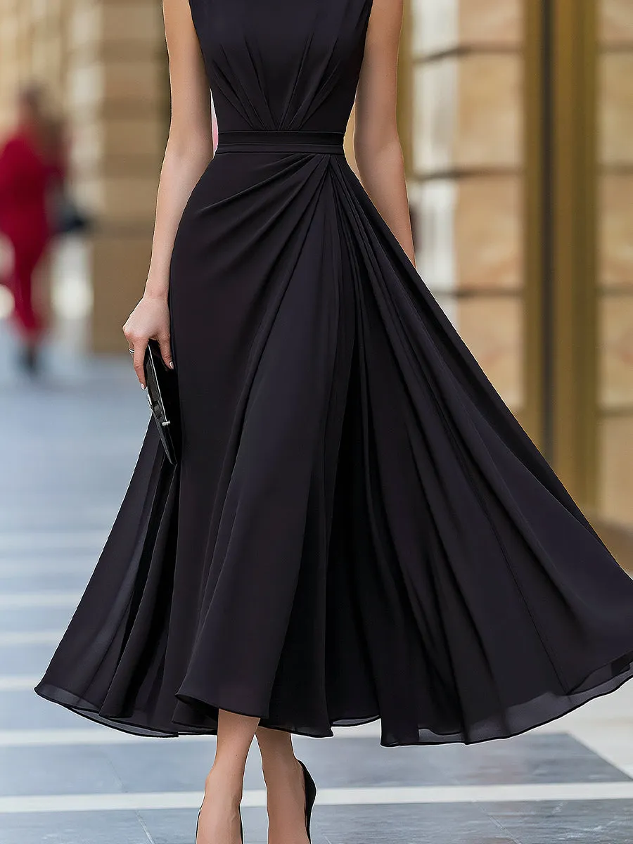 Sleeveless Chiffon Pleated A-Line Midi Dress sold by Mooyius product image thumbnail 4