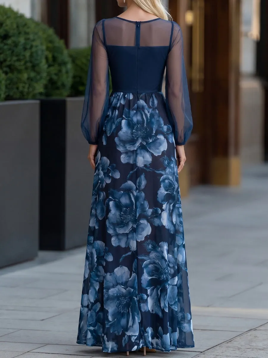 Ruched Bodice Sheer Mesh Floral Print Maxi Dress sold by Mooyius product image thumbnail 5