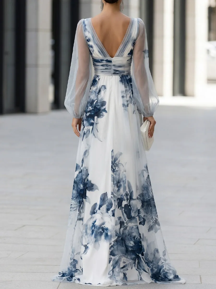 Front Slit Sheer Mesh Printed Maxi Dress sold by Mooyius product image thumbnail 4