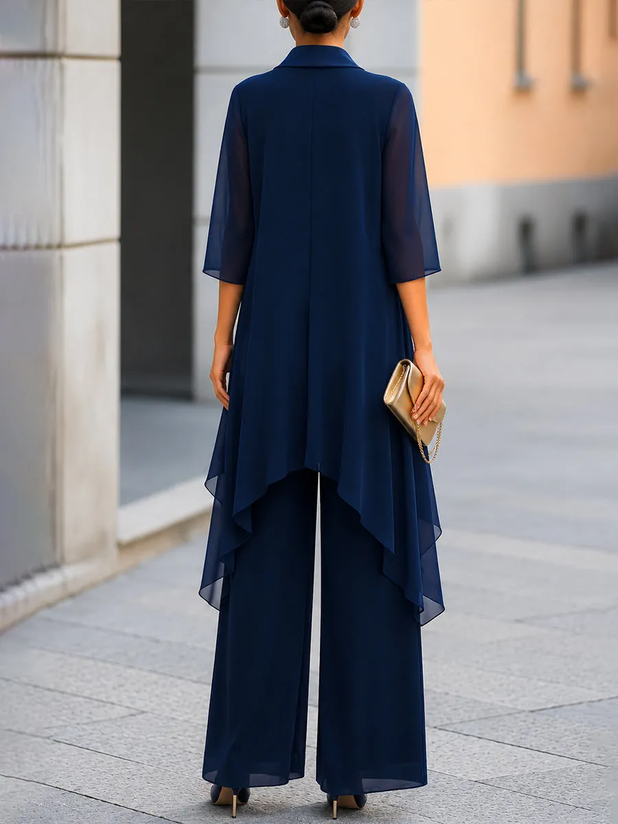 Layered Chiffon Overlay Top And Wide-Leg Trousers Two-Piece Set sold by Mooyius product image thumbnail 4