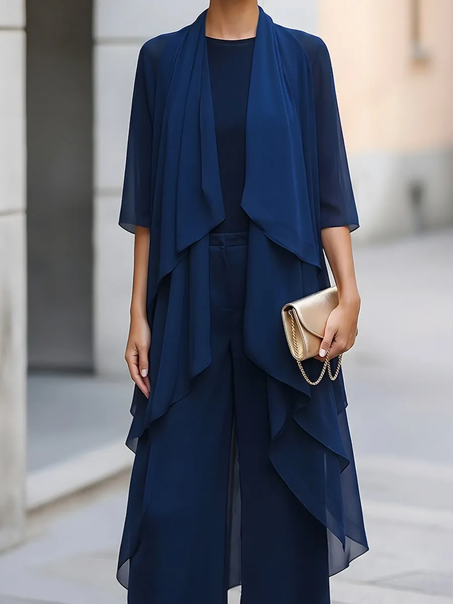 Layered Chiffon Overlay Top And Wide-Leg Trousers Two-Piece Set sold by Mooyius product image thumbnail 3