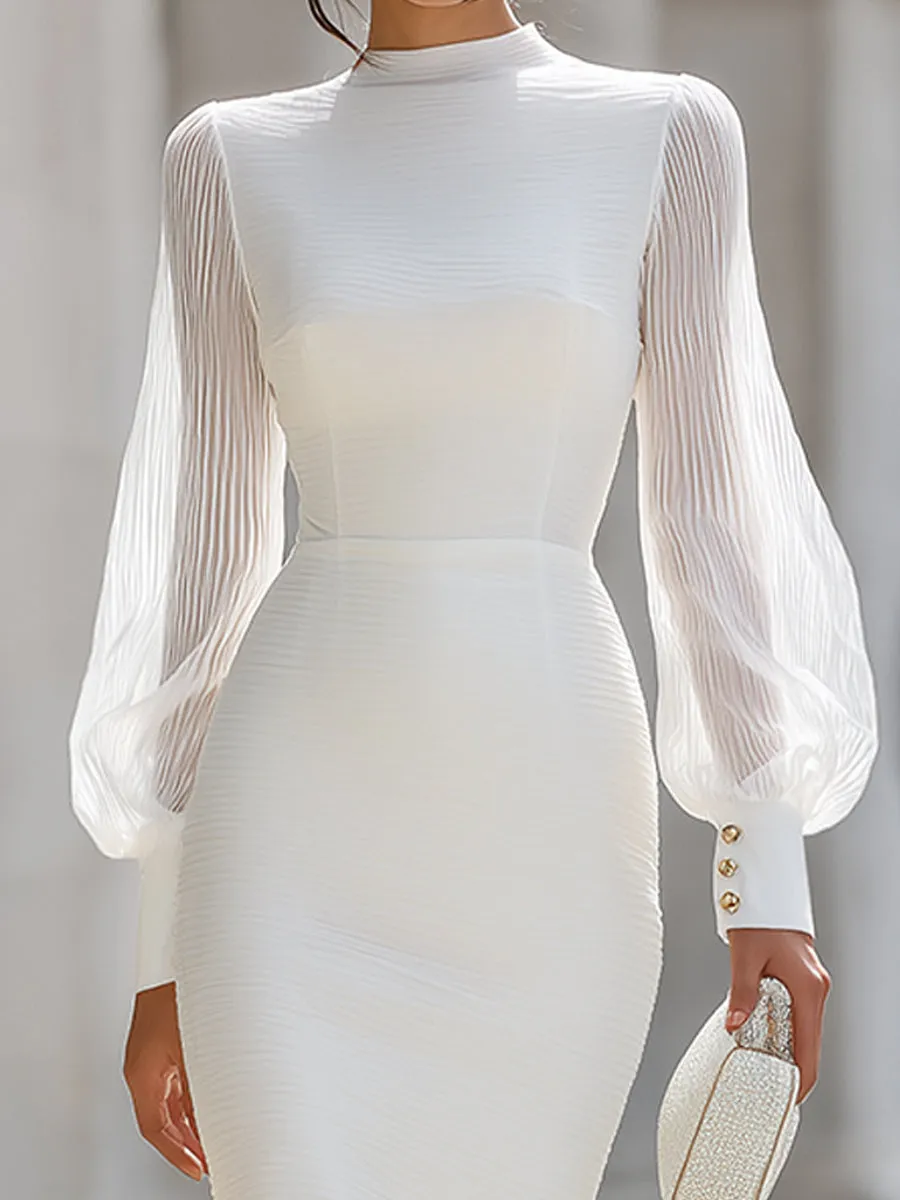 Fitted Long-Sleeve Dress With Pleated Chiffon Sleeves sold by Mooyius product image thumbnail 3