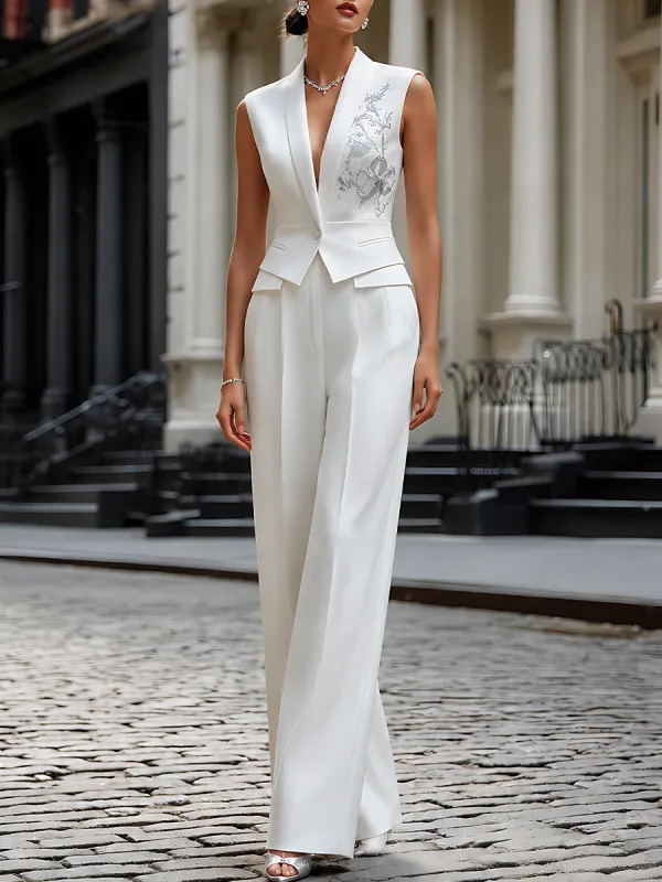 Elegant Embroidered Sleeveless Pantsuit made by Mooyius