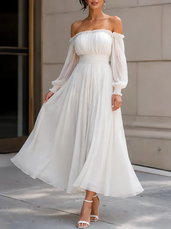 Elegant Off-Shoulder Chiffon Maxi Dress made by Mooyius