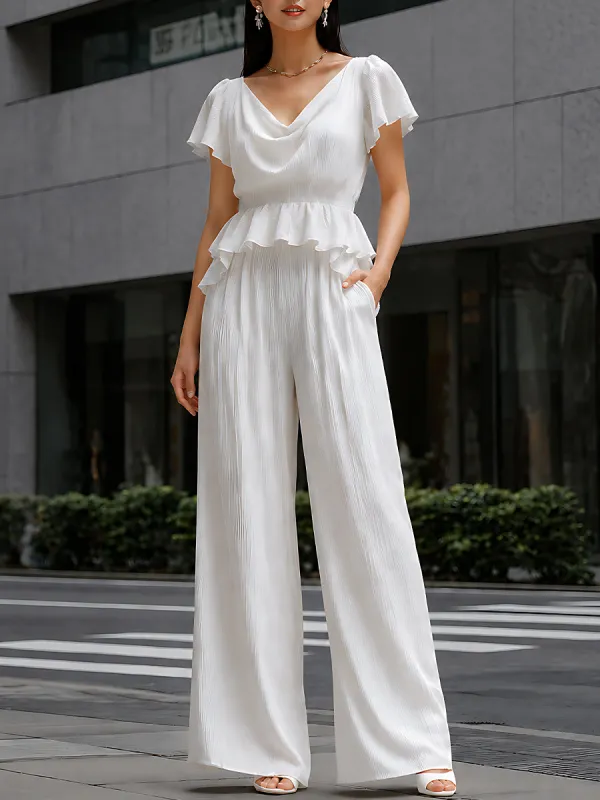 Elegant Chiffon Wide-Leg Jumpsuit made by Mooyius